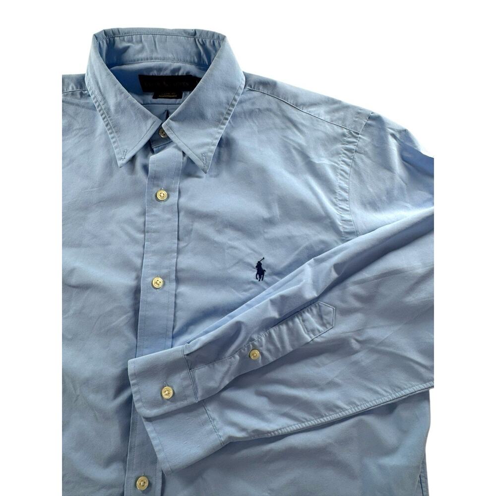 Ralph Lauren Classic Fit Performance Button Up Mens Size Large Blue Long Sleeve